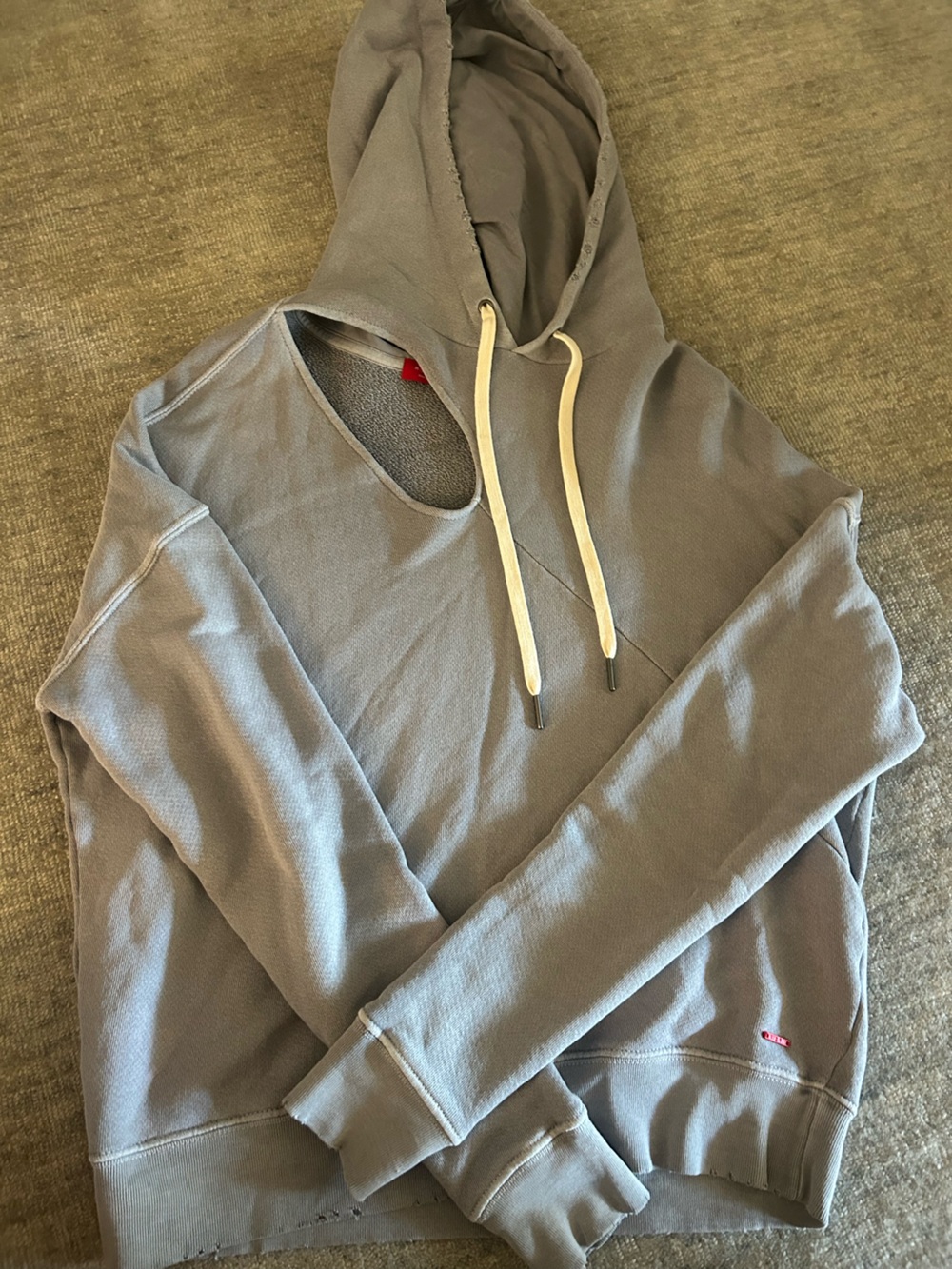 Gray Pullover Hoodie with Cream Drawstrings and Cut Outs - ACCEPTING OFFERS
